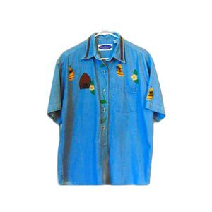 Whimsical Blue Denim Shirt by Blue Diamond Size Large Bee embellishments
